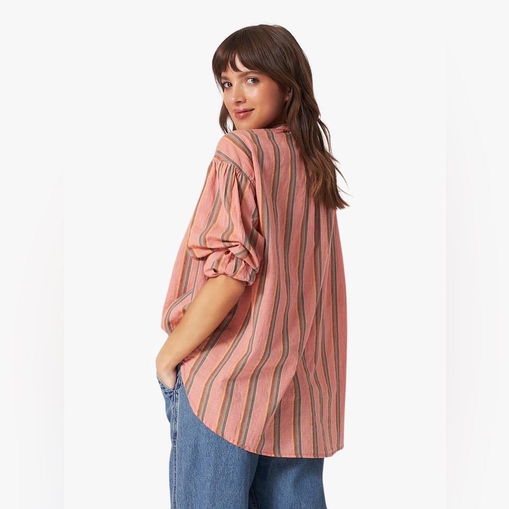 Striped Pink Button-Up Blouse - Picture 2 of 7